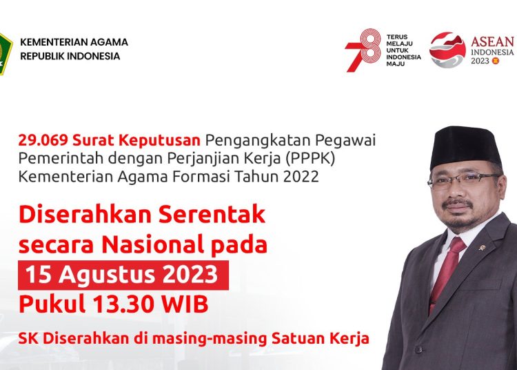 SK Pengangkatan PPPK Kemenag diserahkan serentak secara nasional pada 15 Agustus 2023.* (Dok. Kemenag RI)