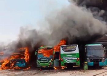 Diduga Korsleting Listrik Kendaraan, Lima Unit Bus Terbakar