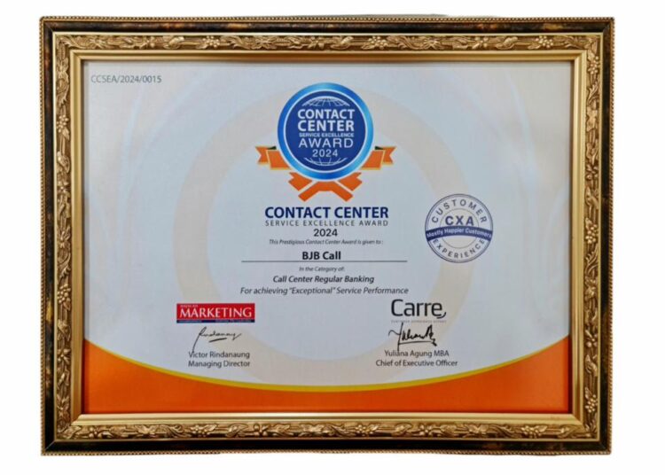 Penghargaan Contact Center Service Excellence Award (CCSEA) 2024 yang diraih Bank BJB. *foto/ist.