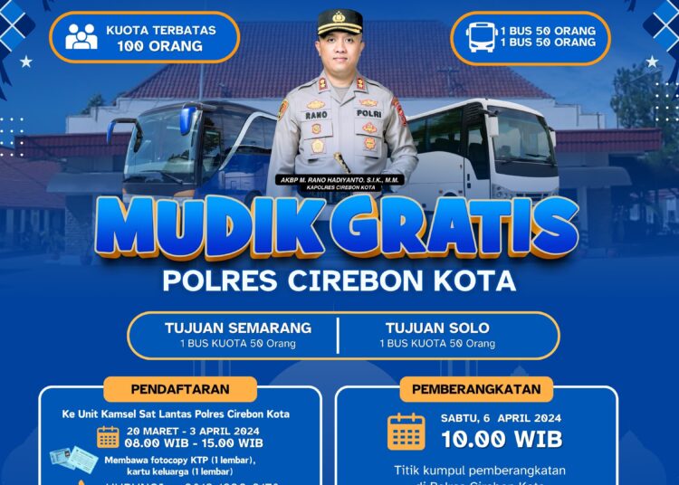 Polres Cirebon Kota Gelar Mudik Gratis Tujuan Semarang dan Solo.*