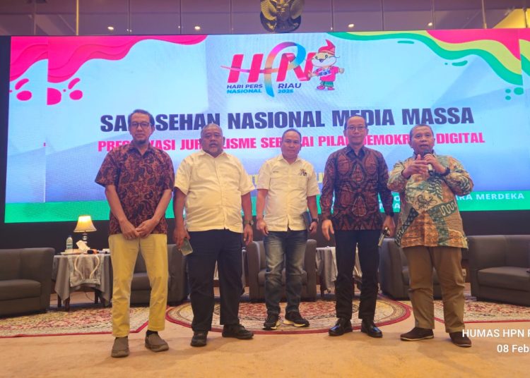 Sarasehan nasional media massa bertajuk "Preservasi Jurnalisme Sebagai Pilar Demokrasi Digital" dalam peringatan Hari Pers Nasional (HPN) 2025 di Riau, Sabtu (8/2/2025). /* (Humas HPN 2025 Riau) 