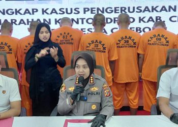 Polresta Cirebon berhasil menangkap 28 orang tersangka perusakan dan penjarahan gedung DPRD pada Sabtu 30 Agustus 2025 lalu dalam konfrensi pers di Mapolresta, Kamis (4/9/2025)./* (Humas Polresta) 