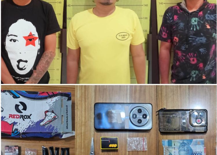 Satnarkoba Polresta Cirebon mengamankan tiga orang tersanga berikut barang bukti, Jumat (26/9/2025). /* (Humas Polresta Cirebon) 