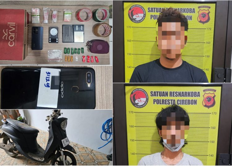 Dua orang tersangka dan barang bukti narkotika jenis sabu diamankan Satnarkoba Polresta Cirebon, pada Minggu (14/12/2025)./* (foto: Humas Polresta Cirebon) 